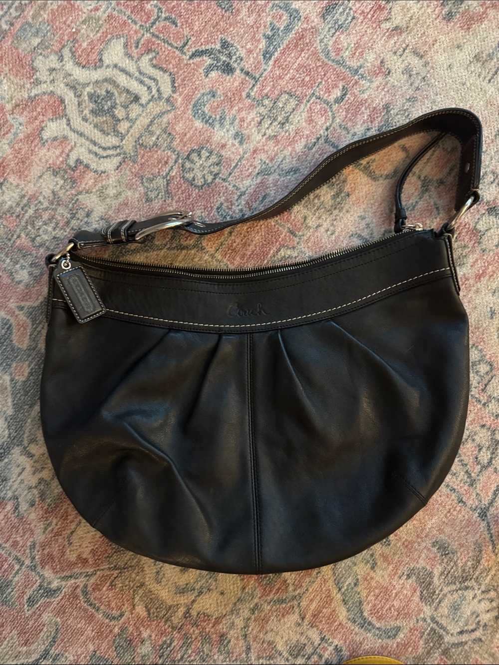 Coach Black Leather Shoulder Hobo Bag